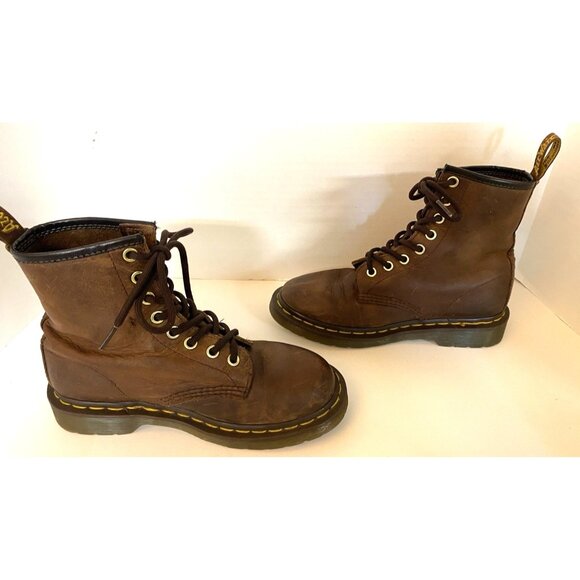 Doc Martens Womens 7 Men 5.5 Crazy Horse Boots Brown Leather EUC - Picture 6 of 10